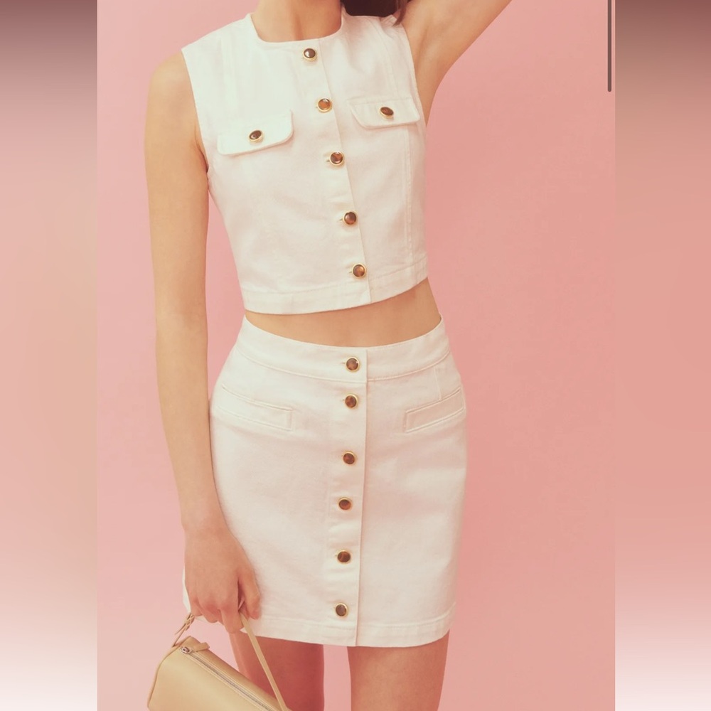 Reformation Cher white Denim Two Piece Set size 12